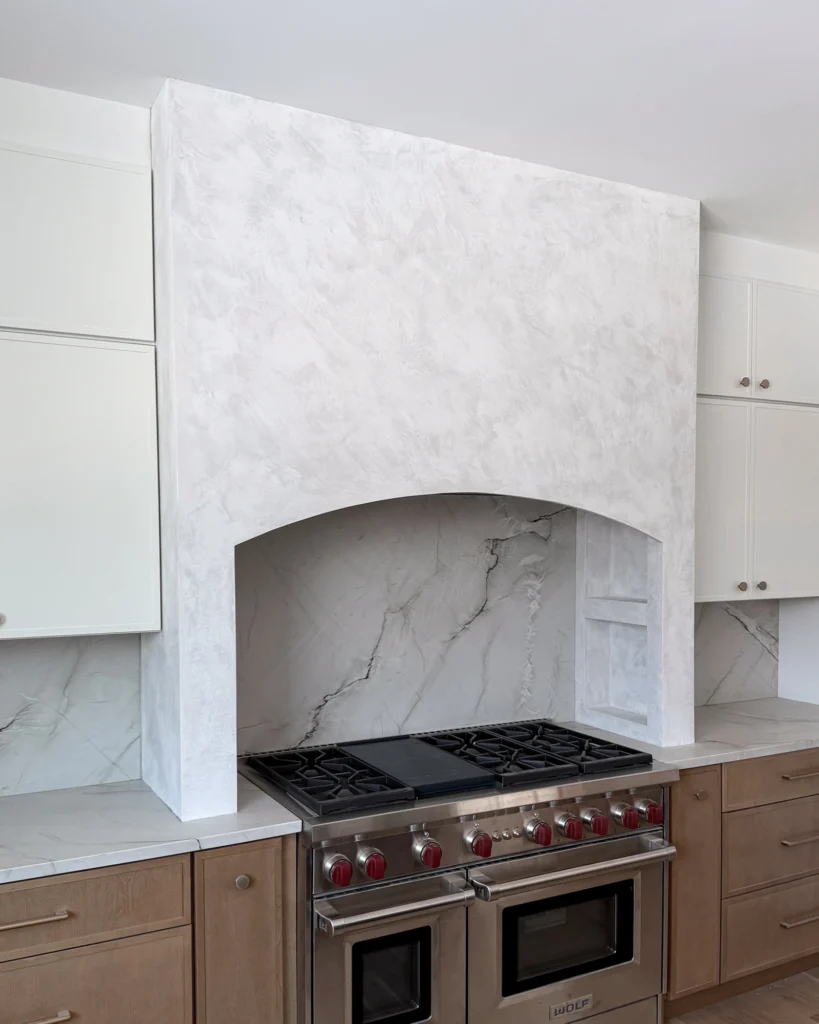 Venetian plaster on kitchen hood on Long Island, NY